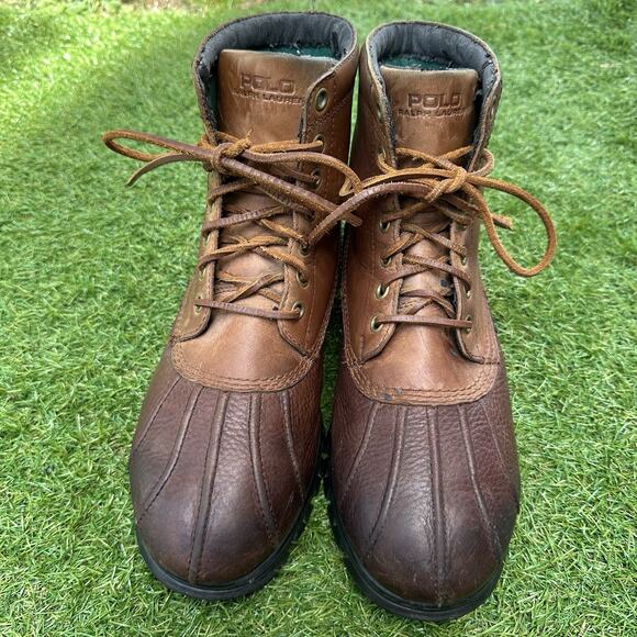 Polo Ralph Lauren Burson Duck Leather Lace Up‎ Boots Mens Size 10 D Brown main image 5